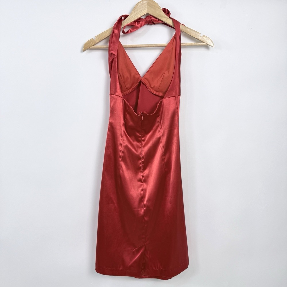 B Smart Red Satin Halter Slip Dress Size XS? Pin Up Coquette Cocktail Party - Picture 4 of 8